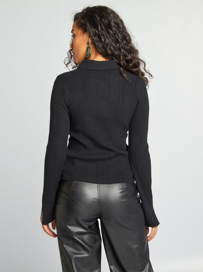 Gilet polo en maille côtelée noir - Kiabi