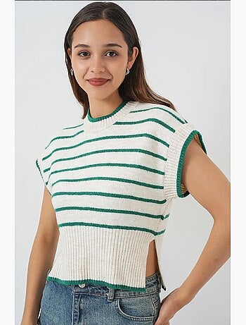 Gilet pull en tricot côtelé à rayures épaisses bdart