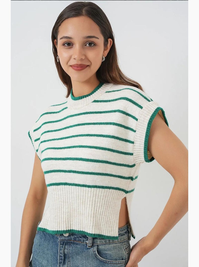Gilet pull en tricot côtelé à rayures épaisses bdart Vert - Kiabi