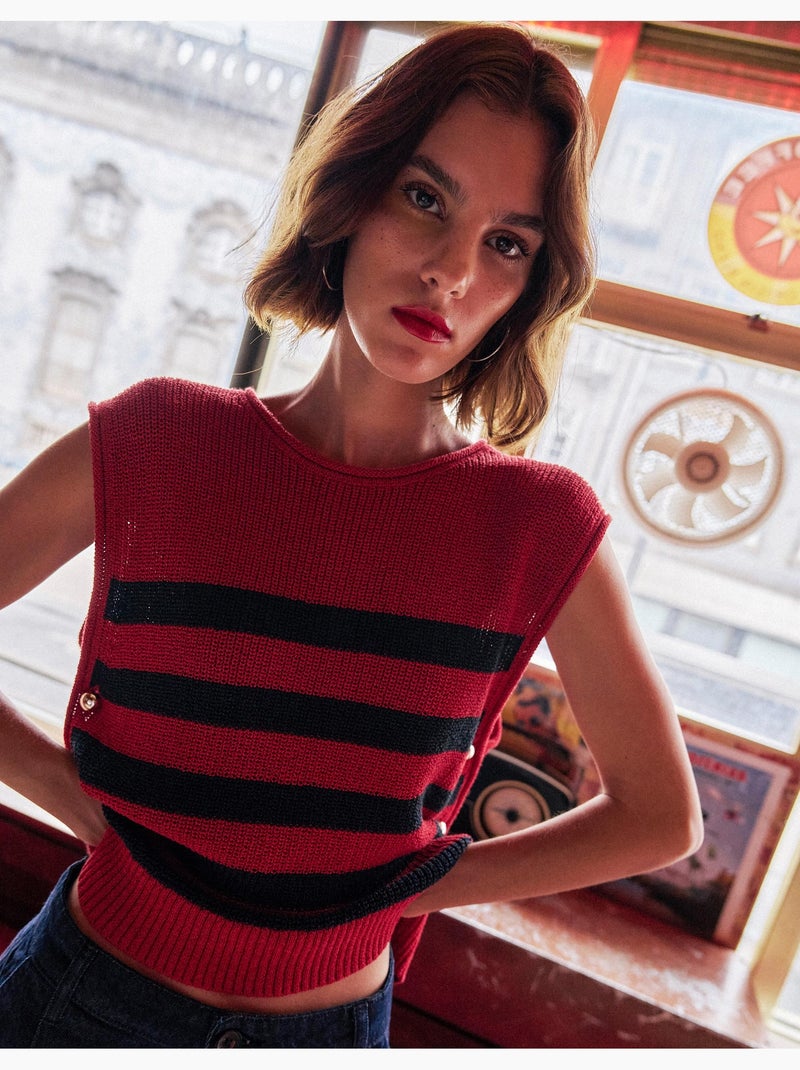 Gilet rayé en maille, mo fashion Rouge - Kiabi