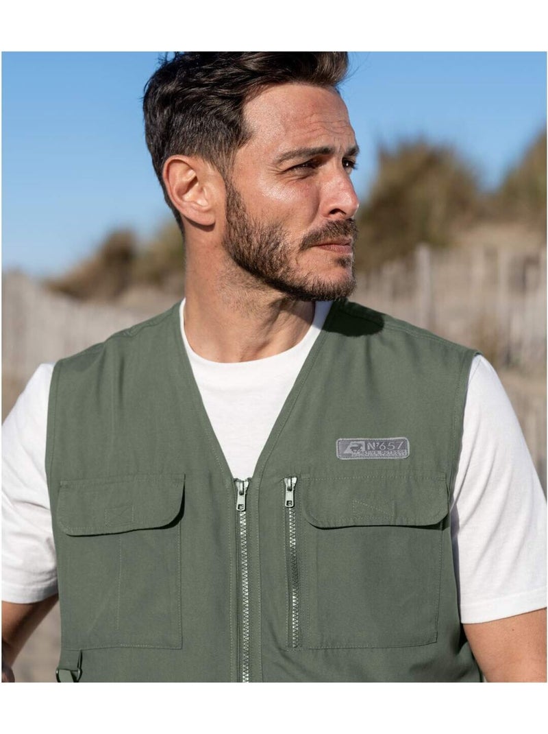 Gilet reporter sans manches multipoche   - atlas for men Kaki - Kiabi