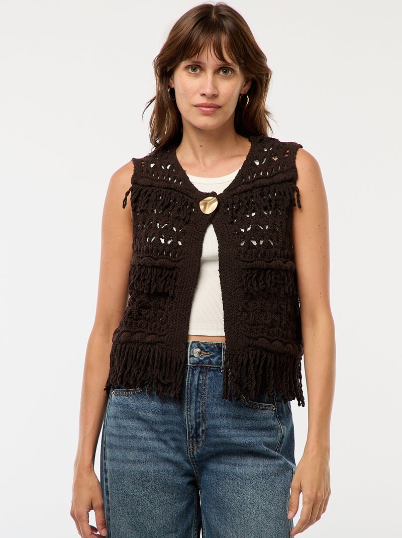 Gilet sans manches à franges Marron - Kiabi
