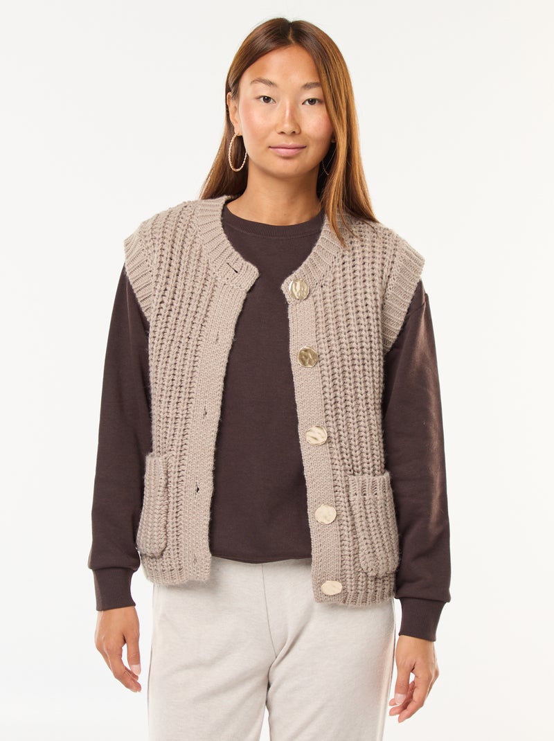 Gilet sans manches à ouverture boutonnée Beige - Kiabi