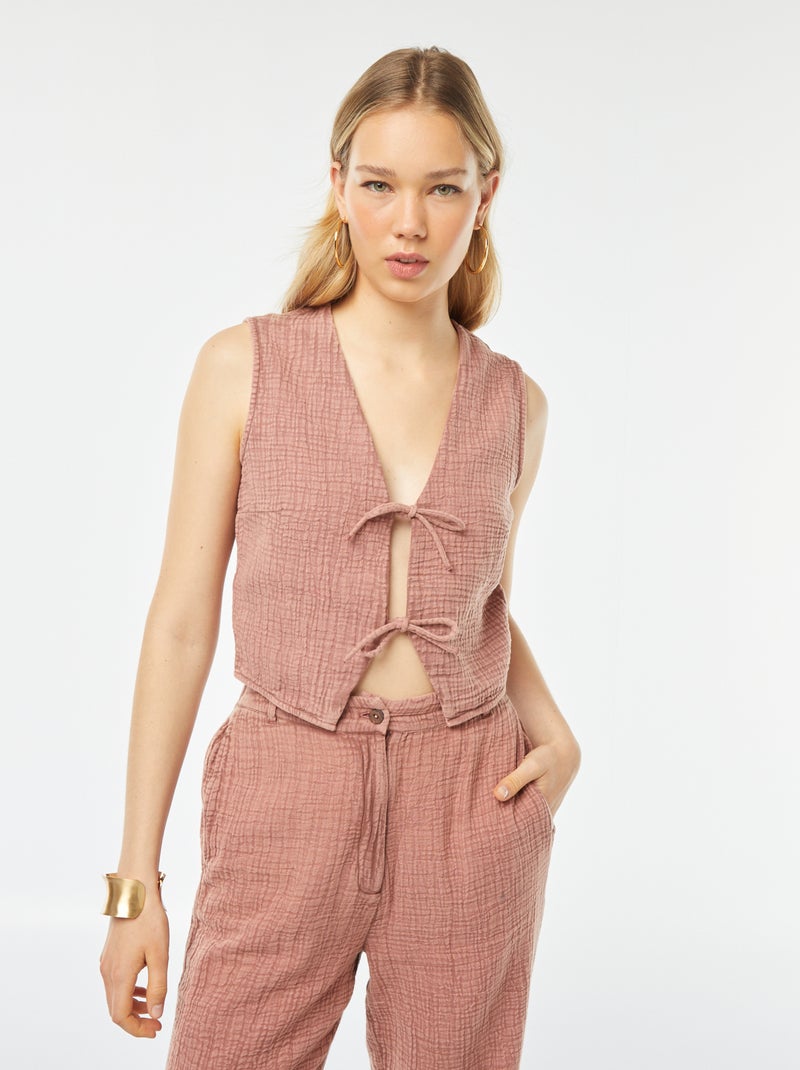 Gilet sans manches avec liens à nouer Rose - Kiabi