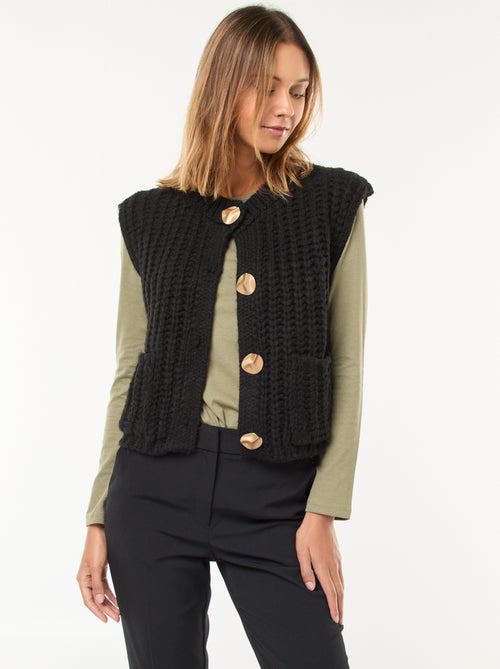 Gilet sans manches avec ouverture à larges boutons martelés - Kiabi