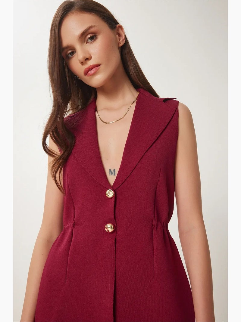 Gilet sans manches en crêpe tissé avec col de veste istanbul Rouge bordeaux - Kiabi