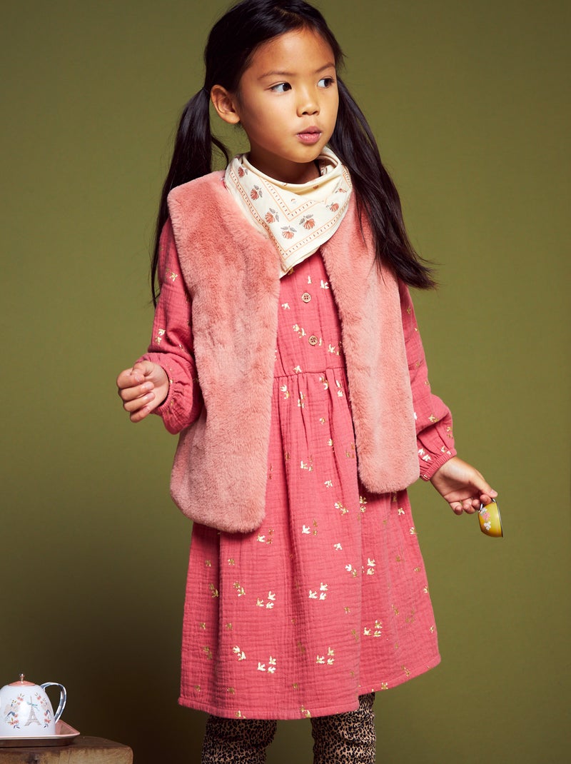 Gilet sans manches en fausse fourrure rose - Kiabi