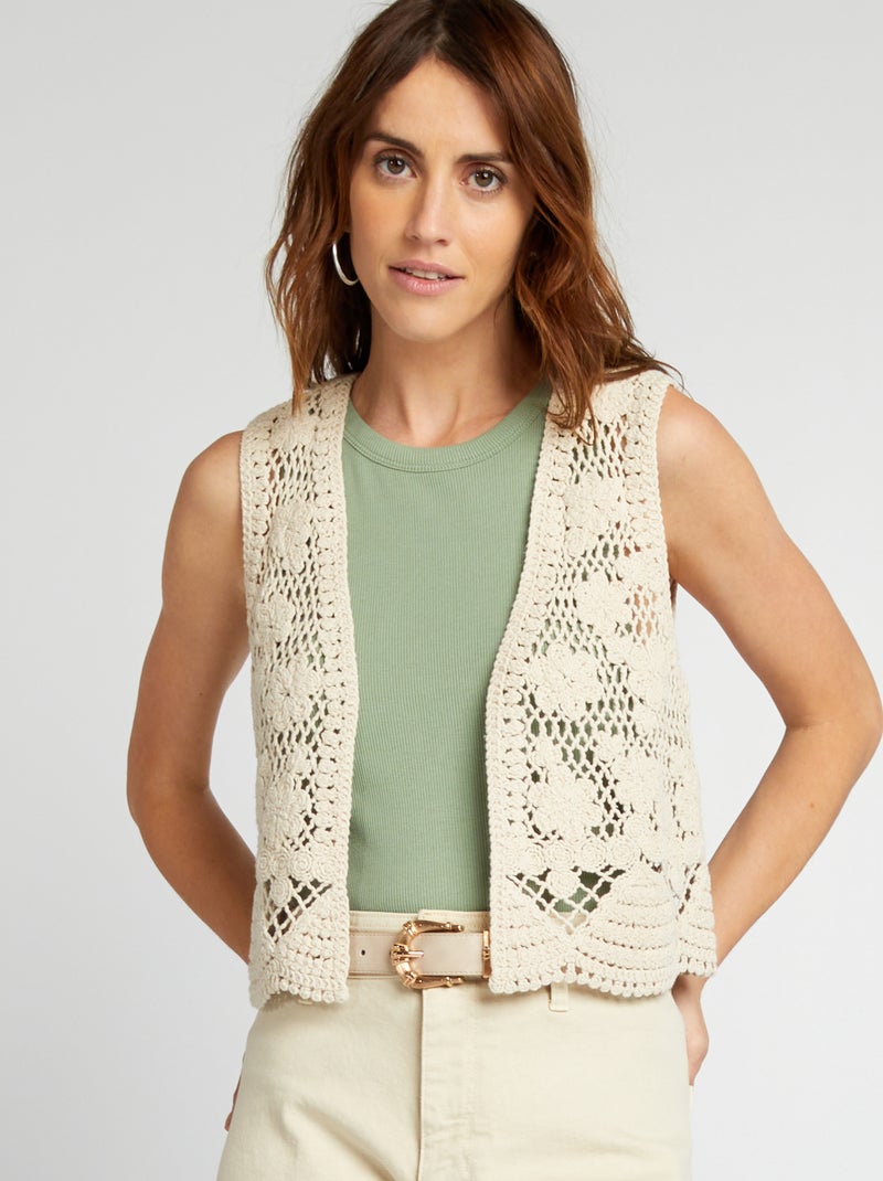 Gilet sans manches en macramé Beige - Kiabi