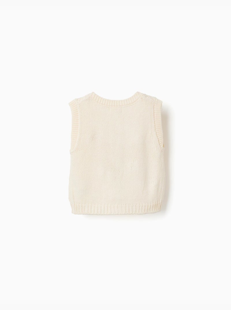 Gilet sans manches en maille avec broderie florale Blanc - Kiabi