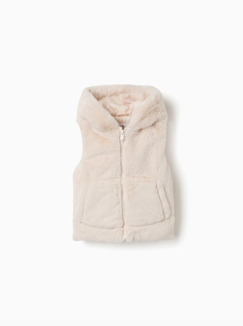 Gilet sans manches en peluche douce synthétique à capuche - Kiabi