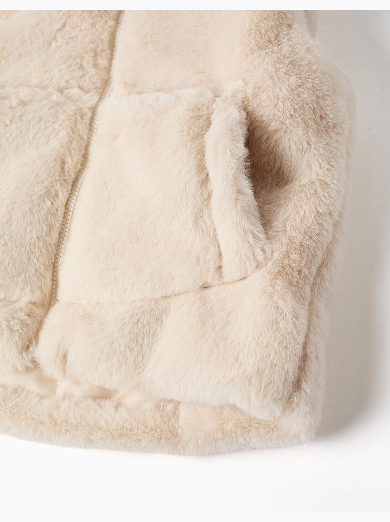 Gilet sans manches en peluche douce synthétique à capuche Blanc - Kiabi