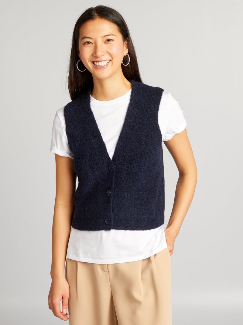 Gilet sans manches en tricot bleu marine - Kiabi