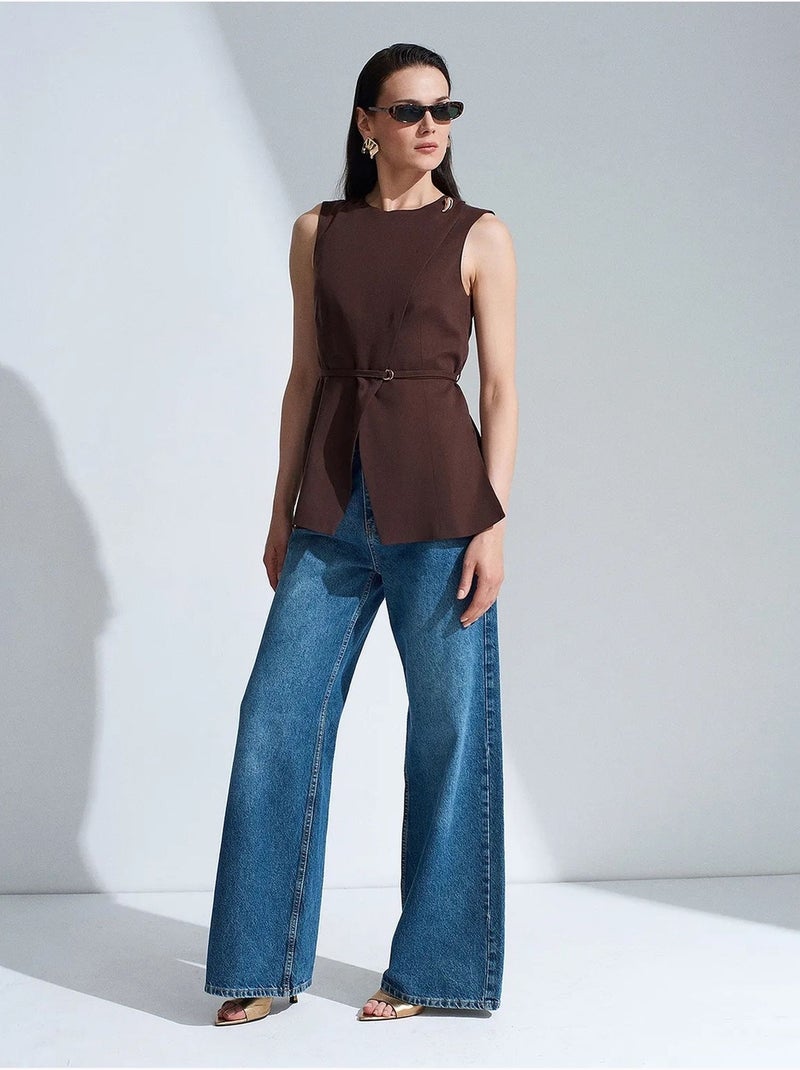 Gilet sans manches femme en tencel popeline ceinturé dilvin Marron - Kiabi
