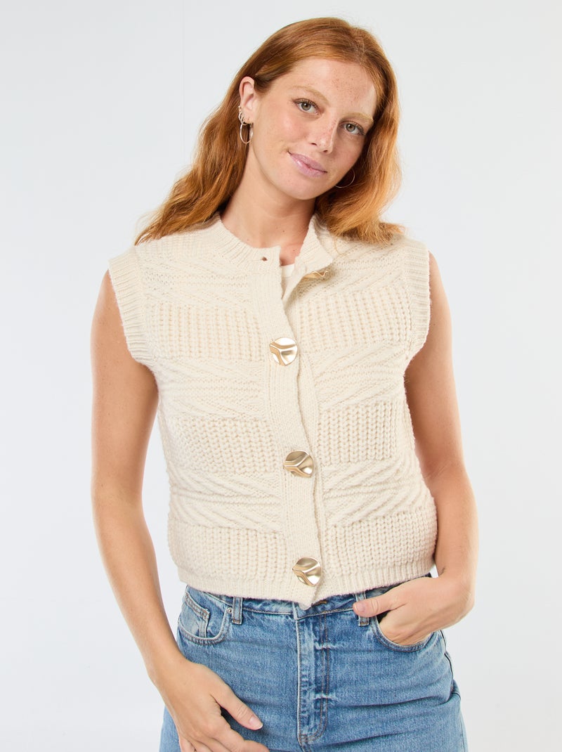Gilet sans manches maille torsadée Blanc - Kiabi