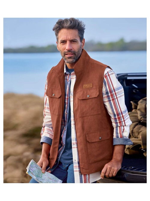 Gilet Sans Manches Multipoche en Suédine   - ATLAS FOR MEN - Kiabi