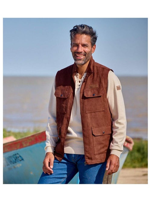 Gilet Sans Manches Multipoche en Suédine   - ATLAS FOR MEN - Kiabi