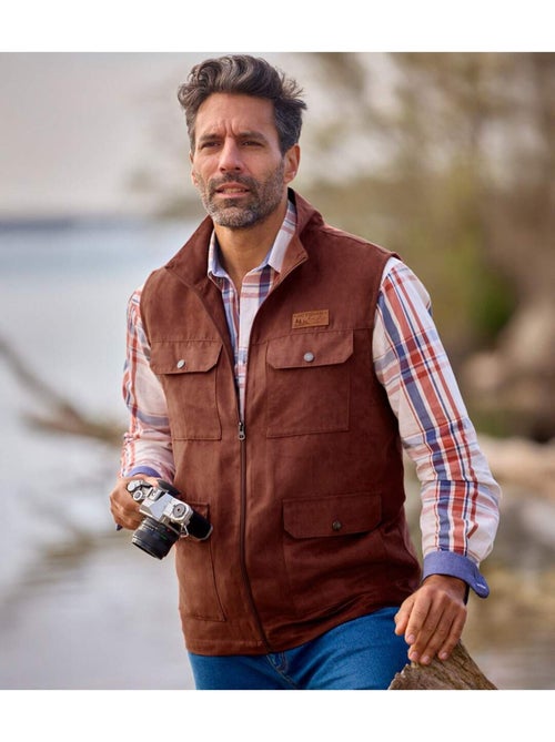 Gilet Sans Manches Multipoche en Suédine   - ATLAS FOR MEN - Kiabi