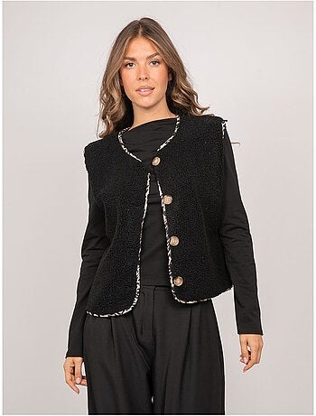 Gilet sans manches sherpa finitions léopard umalia