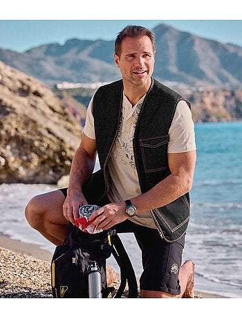 Gilet Sans Manches Zippé en Jean - ATLAS FOR MEN