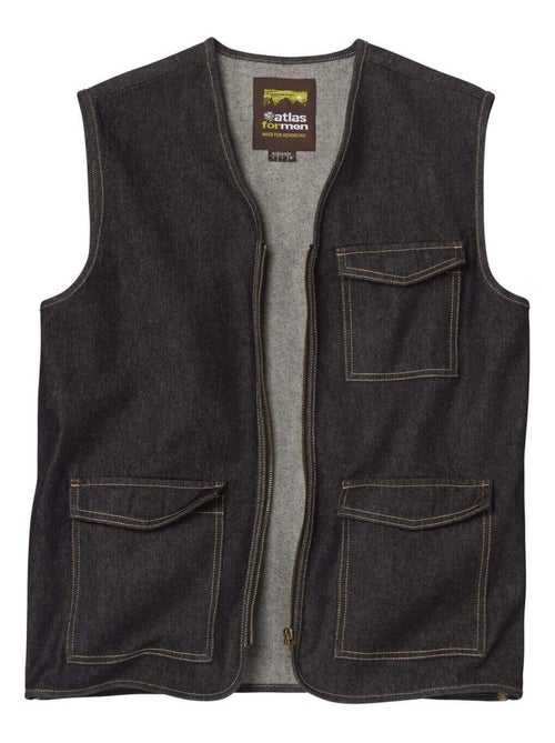 Gilet Sans Manches Zippé en Jean   - ATLAS FOR MEN - Kiabi