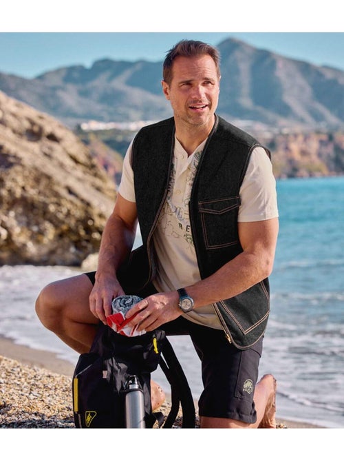 Gilet Sans Manches Zippé en Jean   - ATLAS FOR MEN - Kiabi