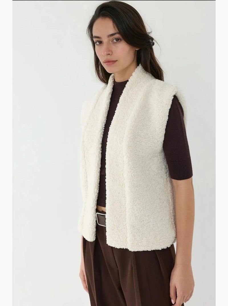 Gilet texturé sans manches à col hiccup Sable - Kiabi
