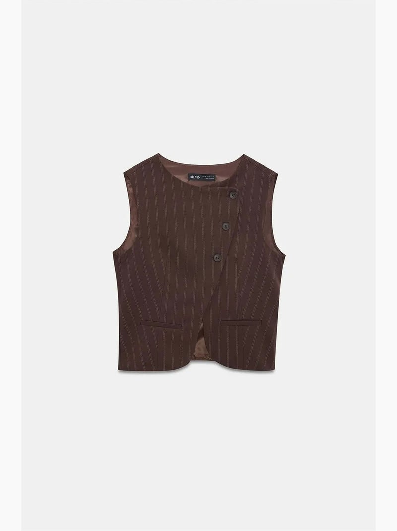 Gilet tissé rayé à boutons dilvin Marron foncé - Kiabi