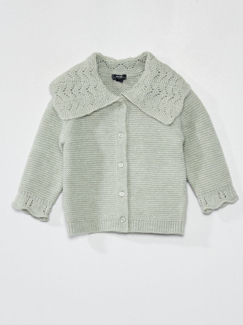 Gilet tricot avec large encolure vert cendré - Kiabi