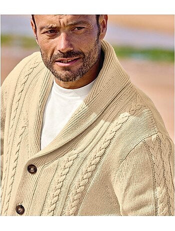 Gilet tricot torsadé col châle - atlas for men