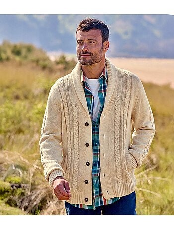 Gilet tricot torsadé col châle - atlas for men