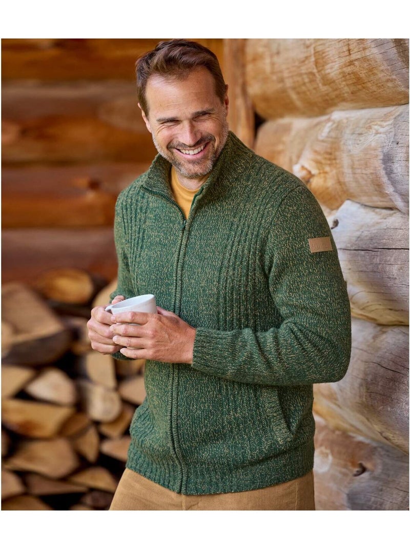 Gilet Tricot Zippé Forest   - ATLAS FOR MEN Vert - Kiabi