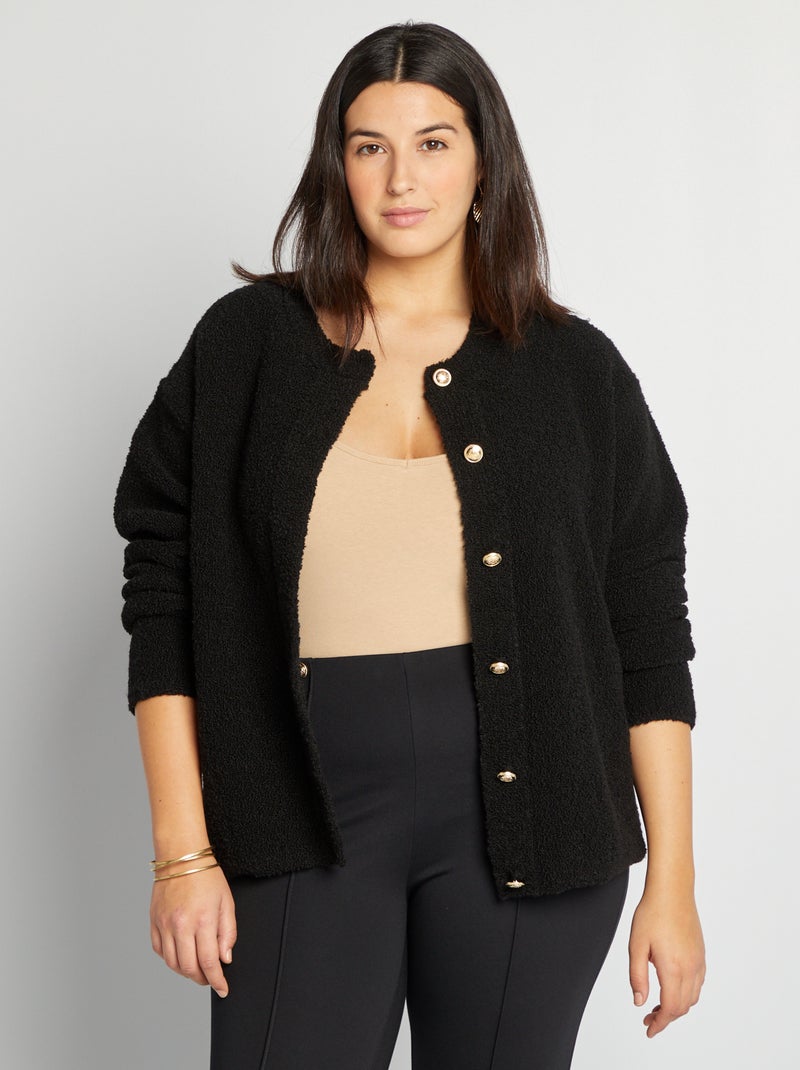 Gilet type polaire avec boutons dorés fantaisies noir - Kiabi