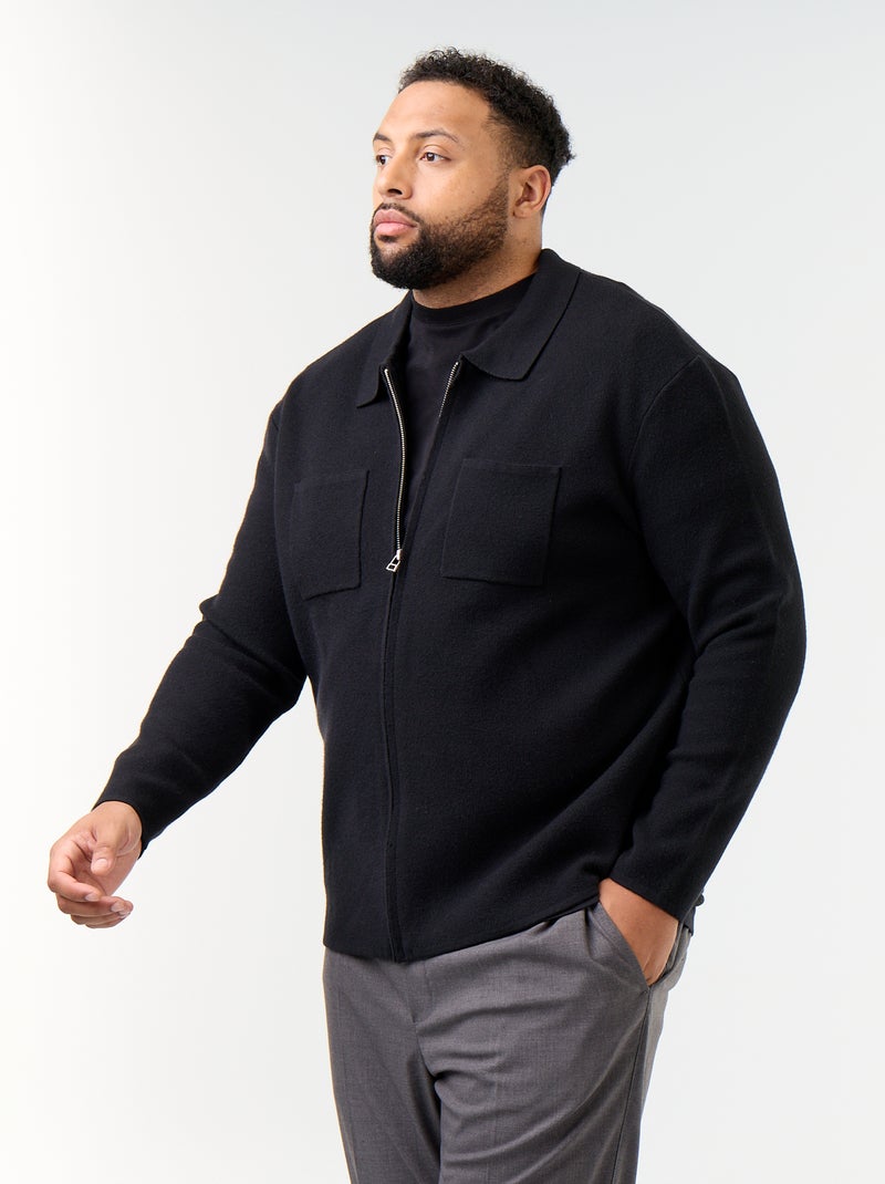 Gilet uni avec col chemise Noir - Kiabi