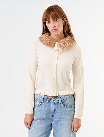 Gilet uni avec fausse fourrure au col