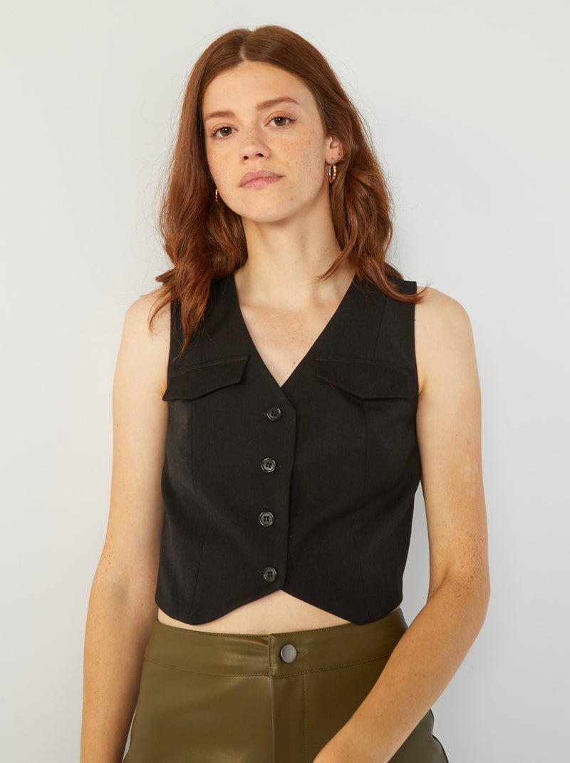 Gilet uni avec poches noir - Kiabi