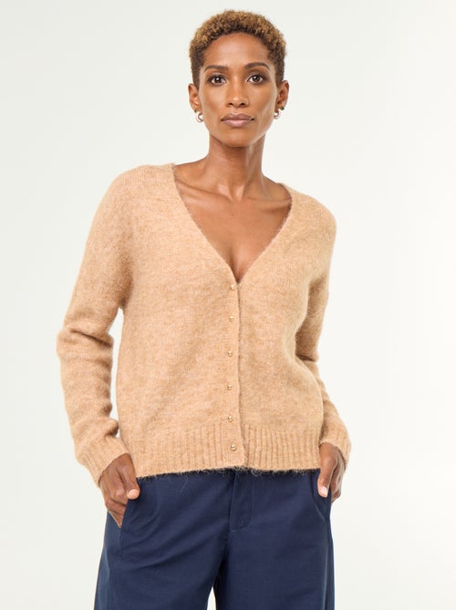 Gilet uni boutonné en maille grosse jauge - Kiabi