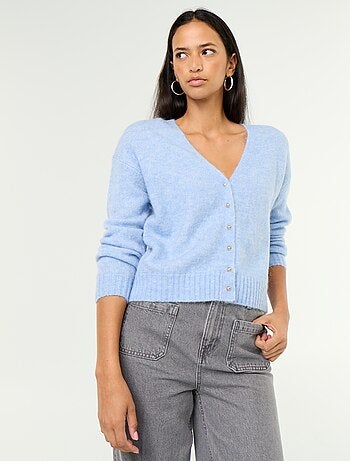 Gilet uni boutonné en maille grosse jauge