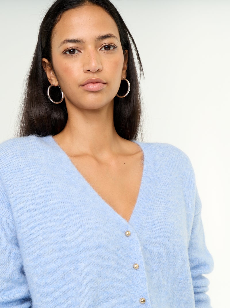 Gilet uni boutonné en maille grosse jauge Bleu - Kiabi
