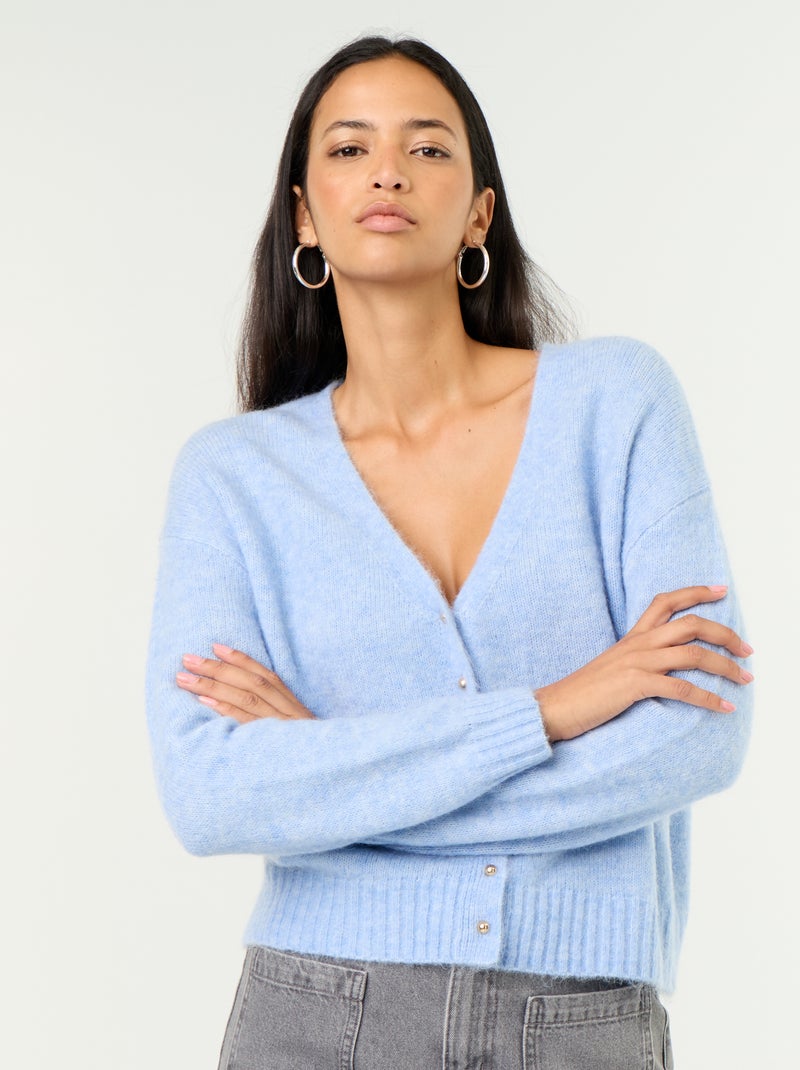Gilet uni boutonné en maille grosse jauge Bleu - Kiabi