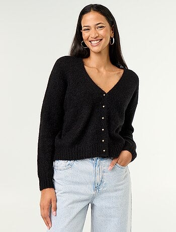 Gilet uni boutonné en maille grosse jauge