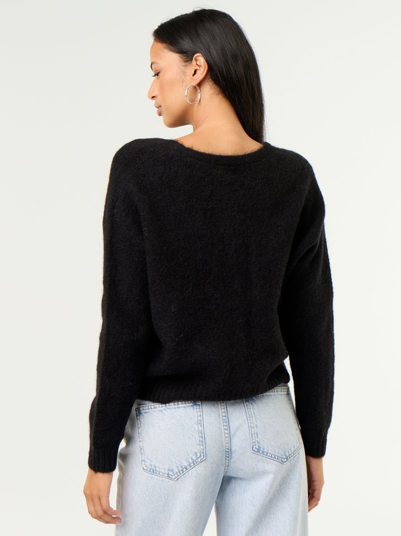 Gilet uni boutonné en maille grosse jauge Noir - Kiabi