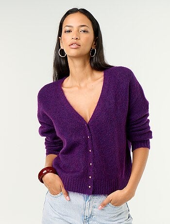 Gilet uni boutonné en maille grosse jauge