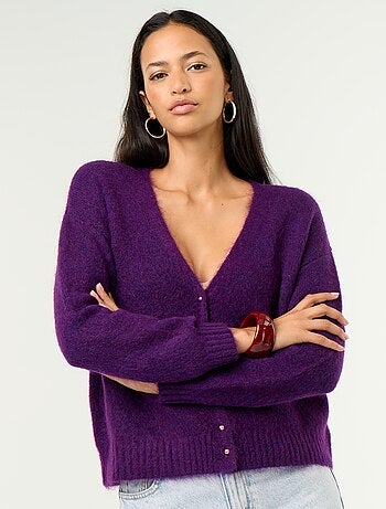 Gilet uni boutonné en maille grosse jauge