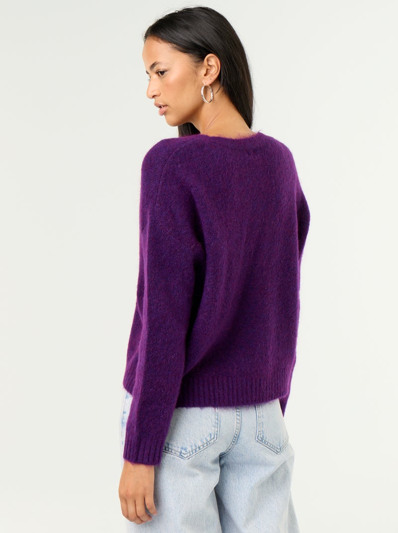 Gilet uni boutonné en maille grosse jauge Violet - Kiabi