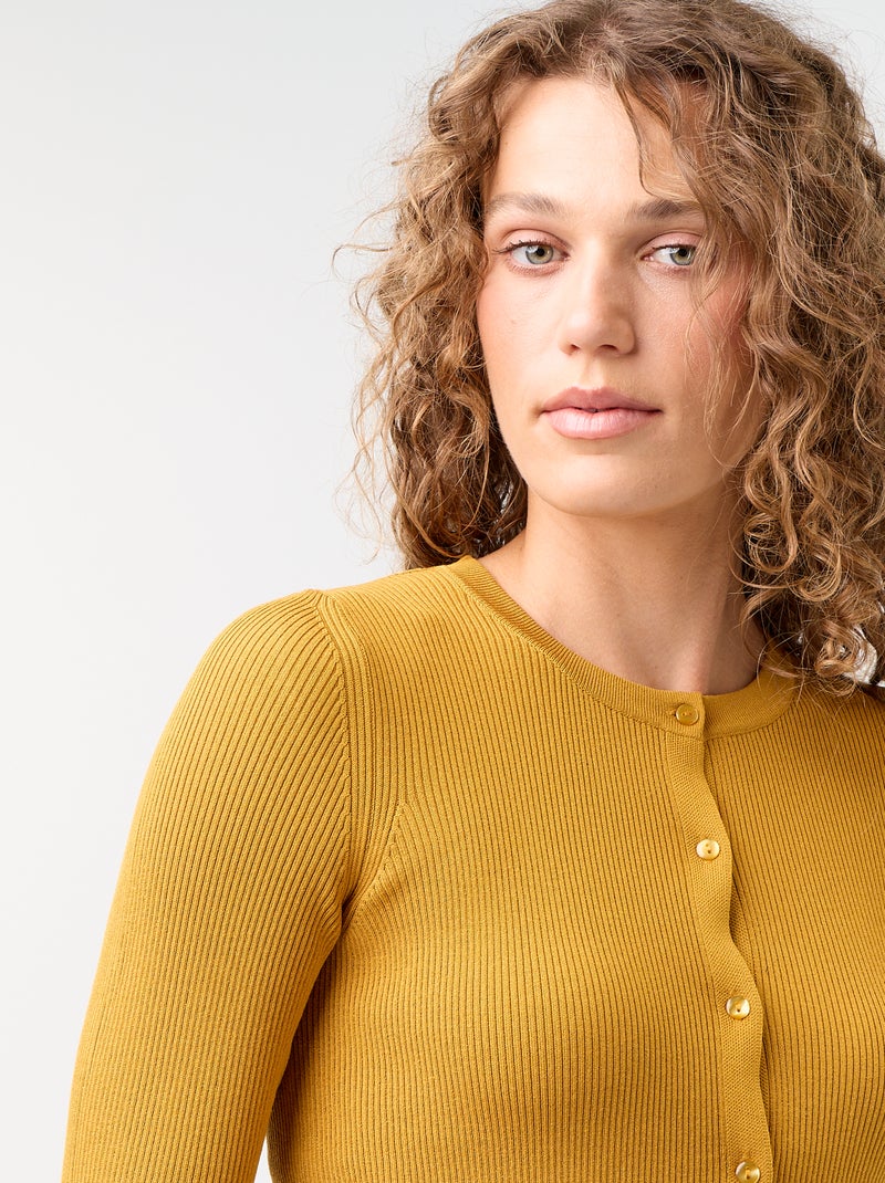 Gilet uni côtelé finitions volantées Jaune - Kiabi