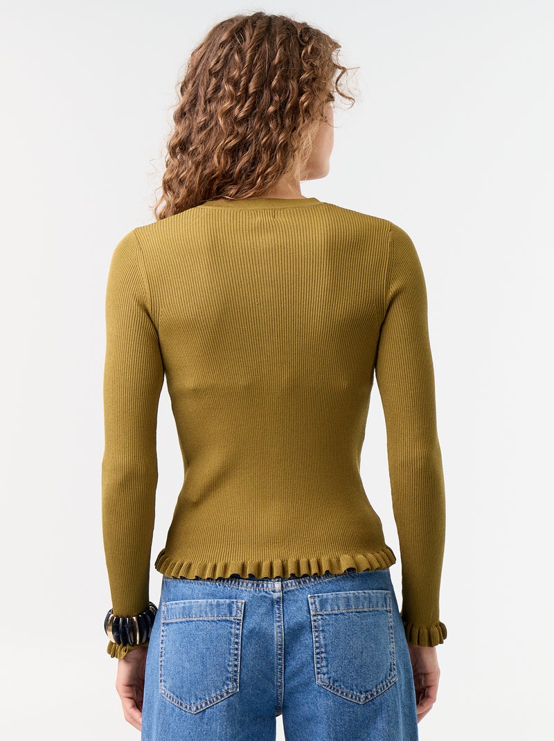 Gilet uni côtelé finitions volantées Vert - Kiabi