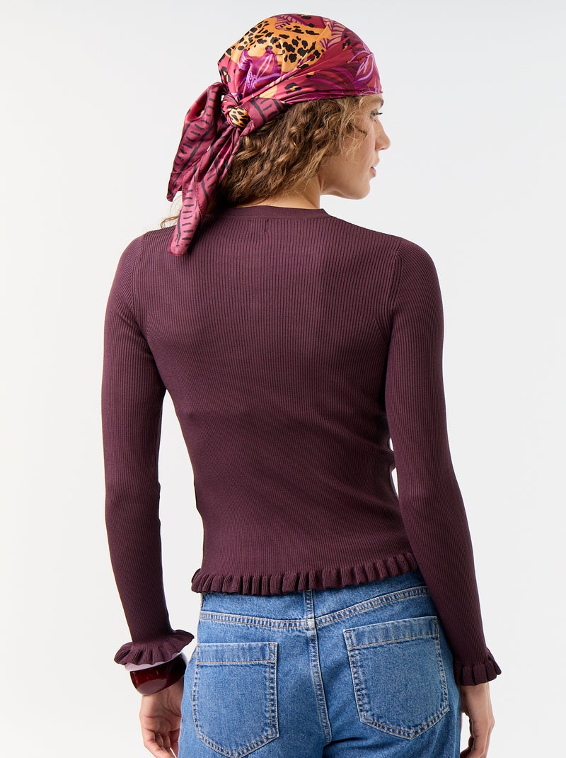Gilet uni côtelé finitions volantées Violet - Kiabi