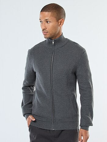 Gilet uni en maille avec 2 poches et col montant