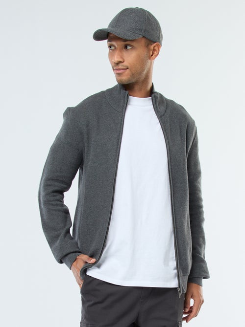 Gilet uni en maille avec 2 poches et col montant - Kiabi