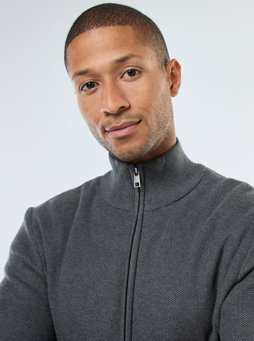 Gilet uni en maille avec 2 poches et col montant - Kiabi